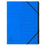 Trieur Agrafé Avec Élastiques Intérieur Noir 12 Compartiments - A4 - Bleu - Exacompta