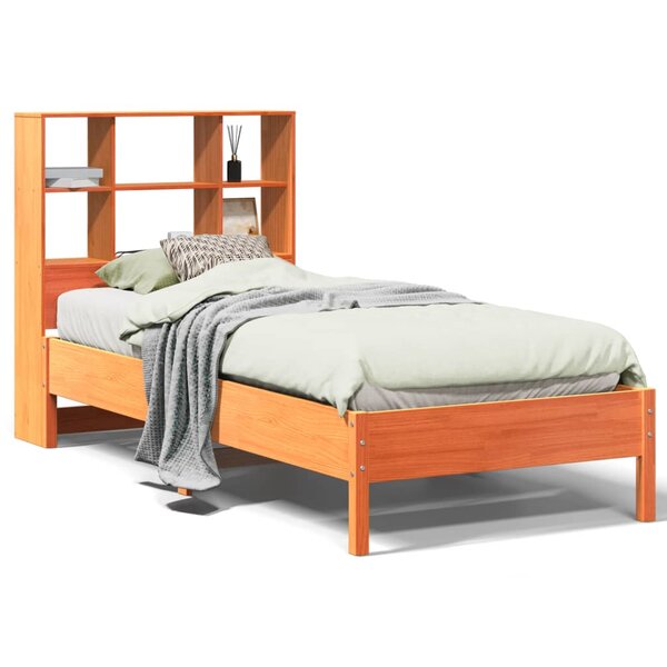 vidaXL Lit bibliothèque sans matelas cire marron 90x200 cm pin massif