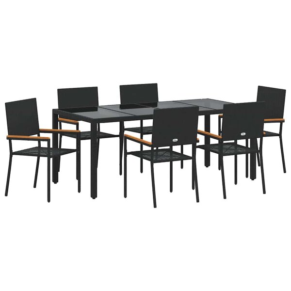 vidaXL Ensemble de salle à manger pour jardin 7 Pièces Noir polyrotin