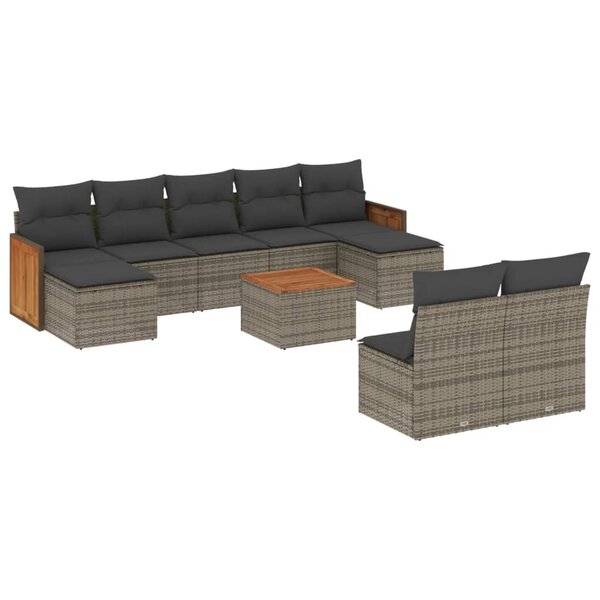 vidaXL Salon de jardin avec coussins 10 Pièces gris résine tressée