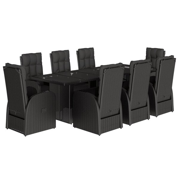 vidaXL Ensemble à manger de jardin 9Pièces coussins noir résine tressée