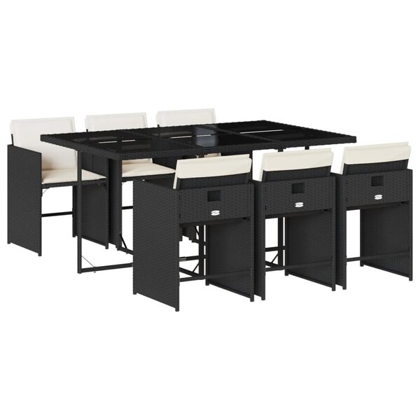 vidaXL Ensemble à manger de jardin coussins 7Pièces Noir Résine tressée