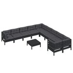vidaXL Salon de jardin 11 Pièces avec coussins Noir Bois de pin