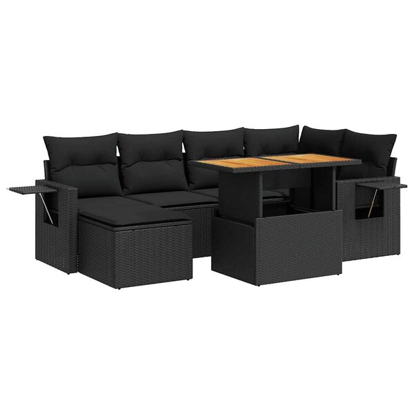 vidaXL Salon de jardin 7 Pièces avec coussins noir résine tressée