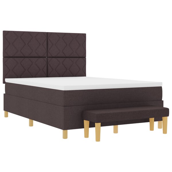 vidaXL Lit Box Spring avec Matelas & Banc Marron Foncé 140x200 cm Tissu