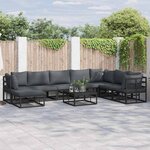 Ensemble de canapé de jardin avec coussin 9 Pièces Noir Aluminium