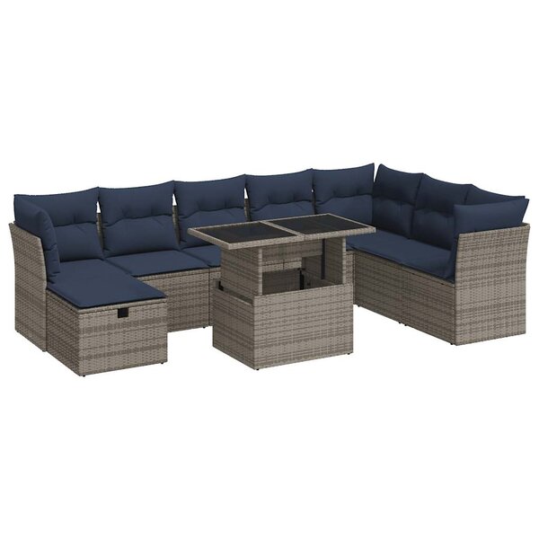 vidaXL Salon de jardin avec coussins 9 Pièces gris résine tressée acacia