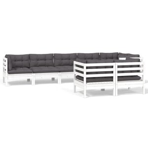 vidaXL Salon de jardin 8 Pièces avec coussins blanc bois de pin massif