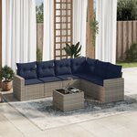vidaXL Salon de jardin 7 Pièces avec coussins gris résine tressée