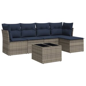 vidaXL Salon de jardin 6 Pièces avec coussins gris résine tressée