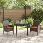 vidaXL Ensemble table et chaises avec coussin 3 Pièces Marron Rotin PE