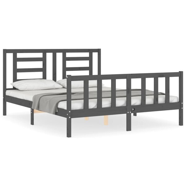 vidaXL Cadre de lit sans matelas gris bois de pin massif