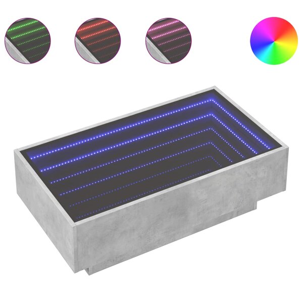vidaXL Table basse avec LED gris béton 90x50x30 cm bois d'ingénierie