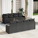 Set de canapé de jardin 9 pièces avec coussins noir poly rotin acacia