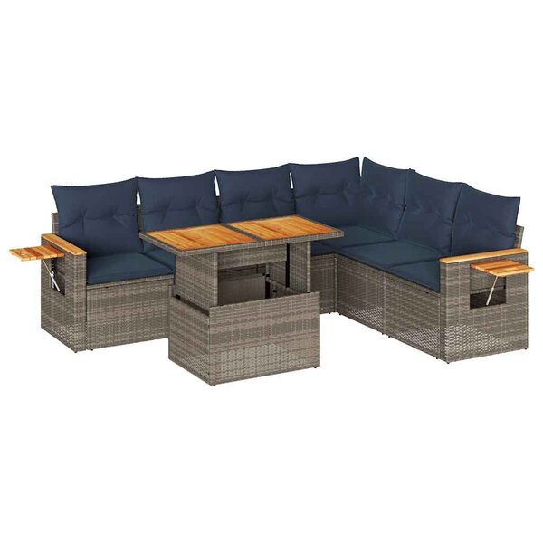 vidaXL Salon de jardin avec coussins 7 Pièces gris résine tressée acacia