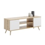 Meuble TV Focus 135 cm - chêne artisan et blanc  piètement bois
