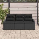 vidaXL Ensemble de canapé de jardin avec coussin 3 Pièces Noir polyrotin