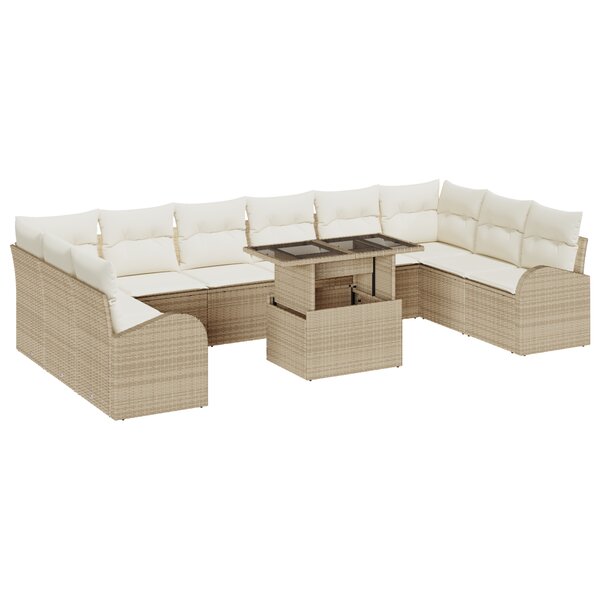 vidaXL Ensemble de Canapés de Jardin 11 Pièces avec Coussins Beige Rattan Poly