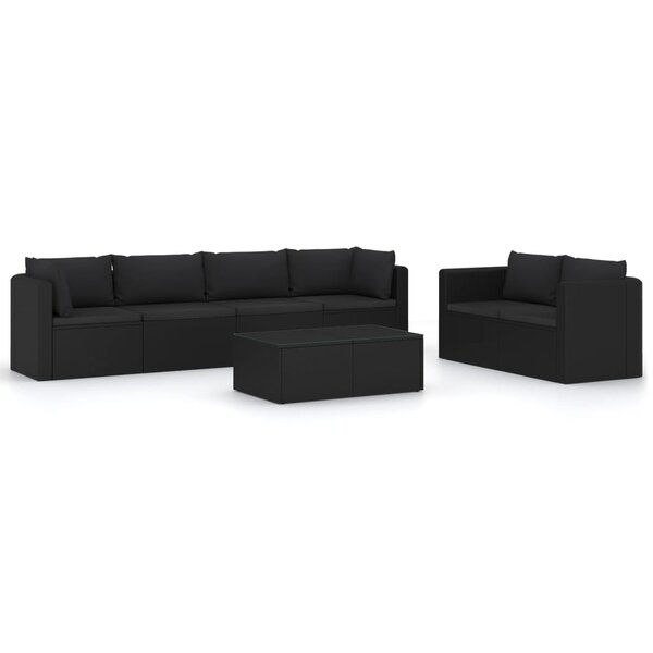 Salon de jardin meuble d'extérieur ensemble de mobilier 7 pièces avec coussins résine tressée noir 02_0017324