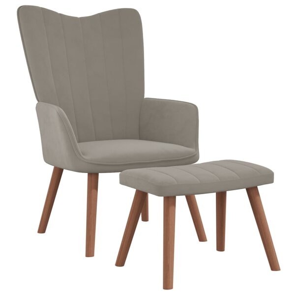 vidaXL Chaise de relaxation avec repose-pied Gris clair Velours