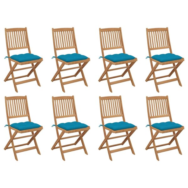 vidaXL Chaises pliables d'extérieur et coussins lot de 8 Bois d'acacia