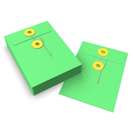 Lot de 20 enveloppes verte + jaune à rondelle et ficelle 162x114