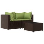 vidaXL Salon de jardin 3 Pièces avec coussins marron résine tressée