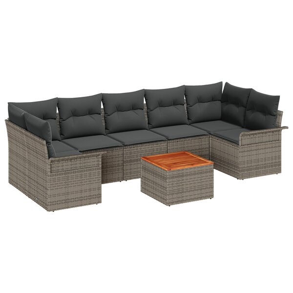 vidaXL Canapé de jardin 8 pièces avec coussins gris poly rattan acacia