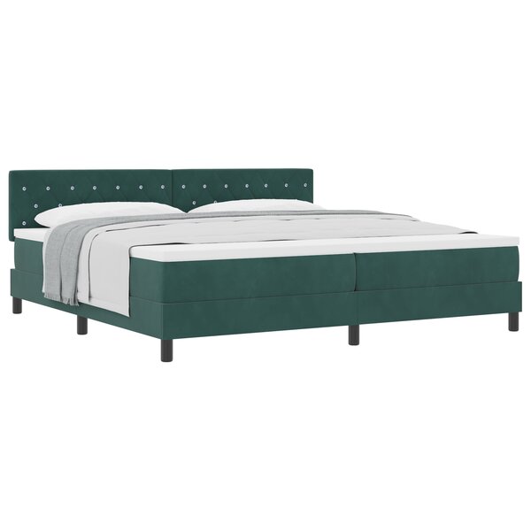 Lit à ressort vidaXL avec matelas vert foncé 200x200 cm en velours