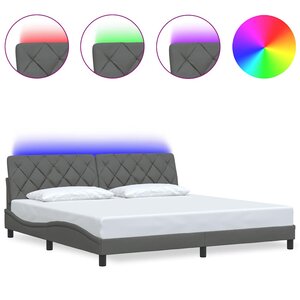 vidaXL Cadre de lit avec LED sans matelas gris foncé 200x200 cm tissu