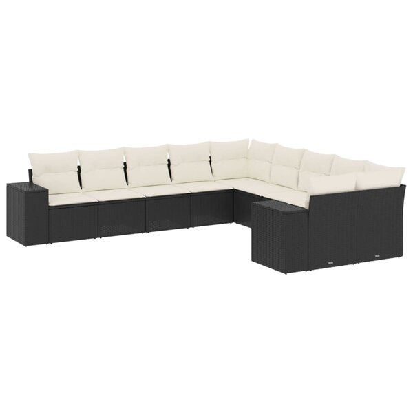 vidaXL Salon de jardin 10 Pièces avec coussins noir résine tressée