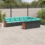 vidaXL Salon de jardin 10 Pièces avec coussins noir résine tressée