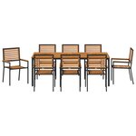 vidaXL Ensemble de Salle à Manger de Jardin de 9 Pièces Noir Poly Rattan Acacia