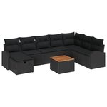 vidaXL Ensemble de canapé de jardin avec coussin 9 Pièces Noir polyrotin