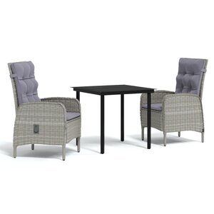 vidaXL Ensemble à manger de jardin et coussins 3 Pièces Gris et noir