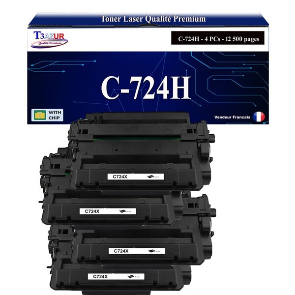 T3AZUR - 4x Toners compatibles avec Canon 724H (3482B002) pour Canon LBP6750DN  LBP6780X  MF512x  MF515x Noir - 12 500p