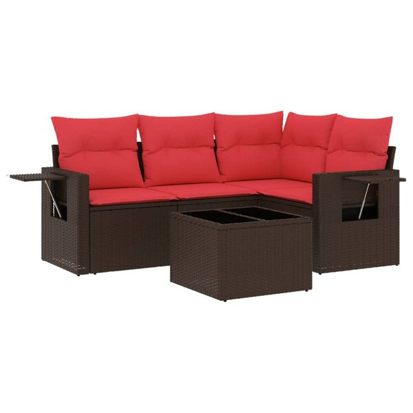 vidaXL Salon de jardin avec coussins 5 Pièces marron résine tressée