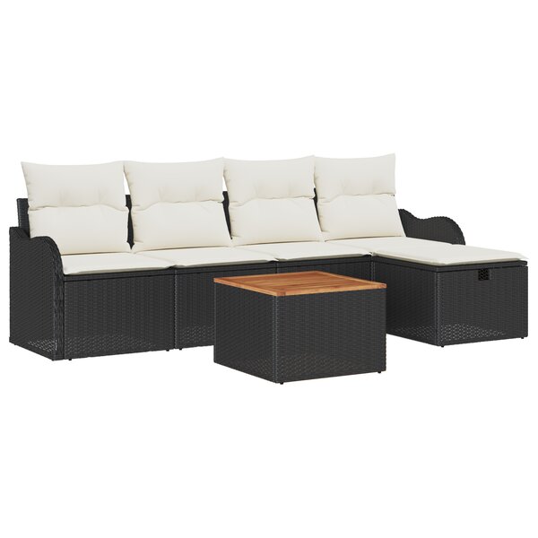 Ensemble de Canapés de Jardin 6 Pièces avec Coussins Noir en Rattan Synthétique