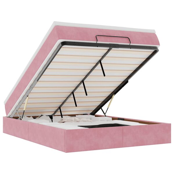 vidaXL Cadre de lit ottoman avec matelas rose 140x190 cm velours