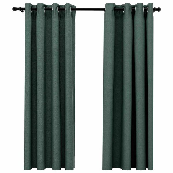 vidaXL Rideaux occultants Aspect lin avec œillets 2 Pièces Vert 140x175cm