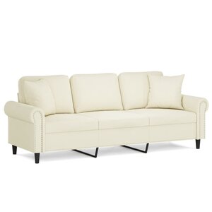 vidaXL Canapé 3 places avec oreillers décoratifs crème 180 cm velours