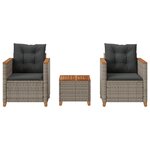 vidaXL Ensemble de bistro 3 Pièces et coussins gris résine tressée acacia
