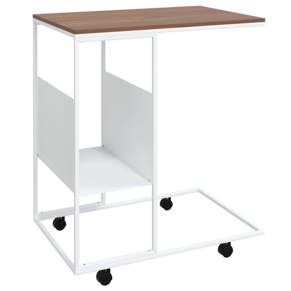 vidaXL Table d'appoint avec roues blanc 55x36x63 5cm bois d'ingénierie