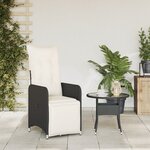 vidaXL Chaise inclinable de jardin avec coussins noir résine tressée