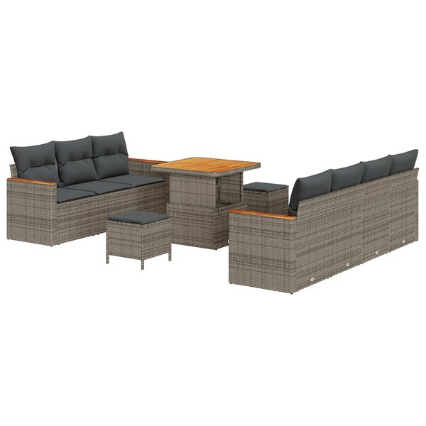 vidaXL Ensemble de canapés de jardin 10 pièces avec coussins  gris  en poly rotin  acacia