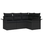 vidaXL Ensemble de canapé de jardin avec coussin 4 Pièces Noir Poly rotin