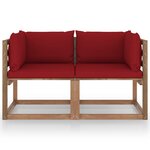 vidaXL Canapé palette de jardin 2 places et coussins bordeaux Pinède