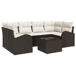 vidaXL Canapé de jardin 7 pièces avec coussins marron en poly rotin