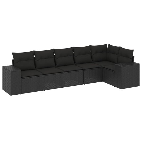 vidaXL Salon de jardin 6 Pièces avec coussins noir résine tressée