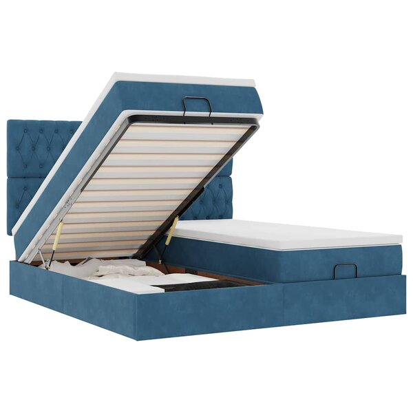vidaXL Cadre de lit ottoman avec matelas bleu foncé 200x200 cm velours